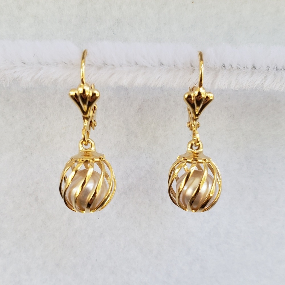 18k Gold-Plated Caged Faux Pearl Drop Earrings.